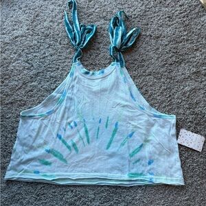Free People Ocean Breeze Tie-Dye Cropped Tank in White & Teal
